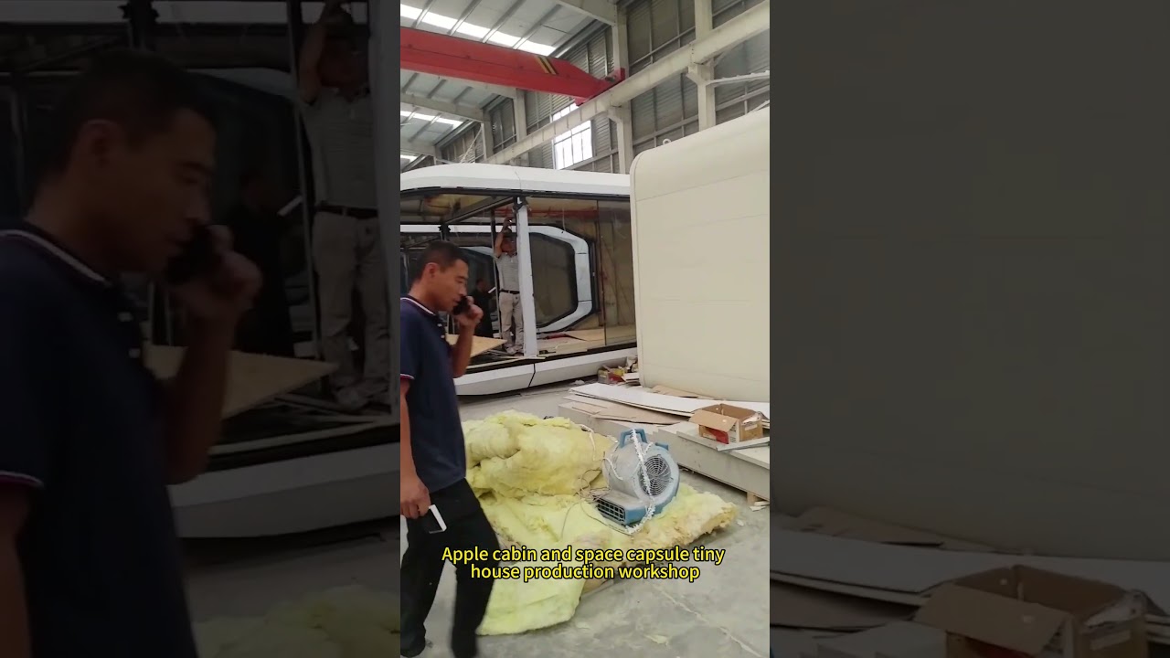 Apple cabin and space capsule house under assemble production at workshop 
