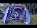 Car camping in heavy rain  big tent a cozy relaxing time