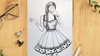 A girl taking a selfie - Pencil sketch for beginners || How to draw a girl || bir kız nasıl çizilir