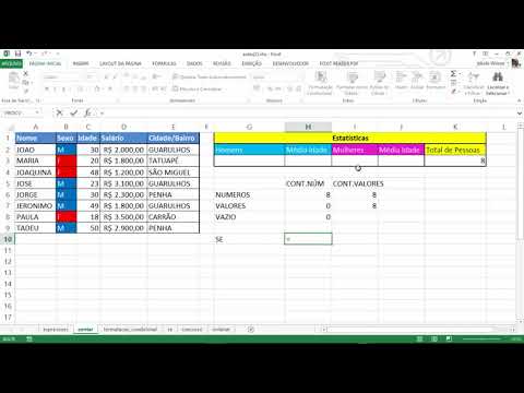 Contar dados no Excel, vamos utilizar as funções cont.núm, cont.valores, contar.vazio e cont.se