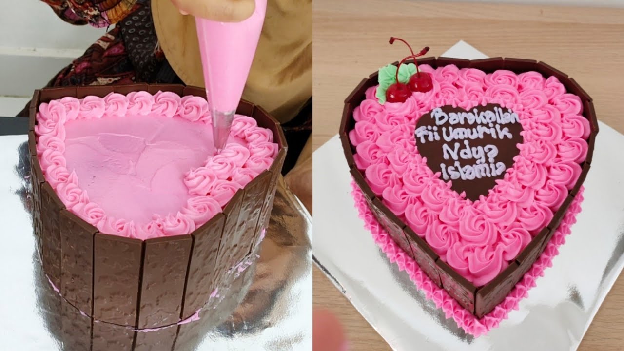 Cara menghias kue ultah love paling Simple Decoration cake Tutorial