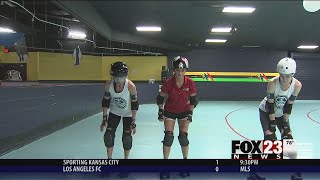 Heather rolls with Roughneck Roller Derby team