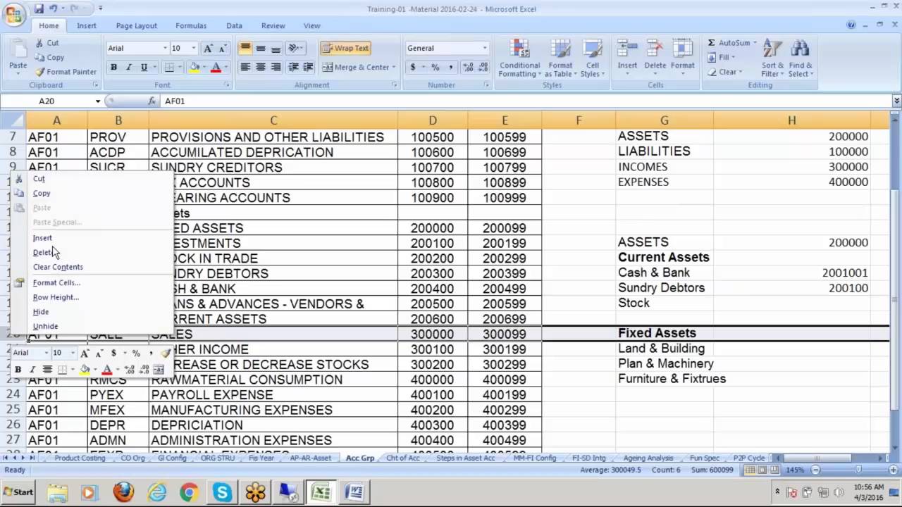 List Of Chart Of Accounts In Sap