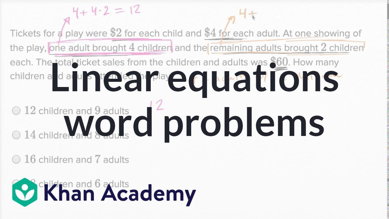 Systems of Linear Equations - New SAT (examples, solutions Pertaining To Linear Equations Word Problems Worksheet