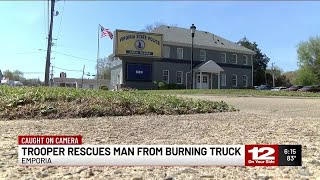 Trooper rescues man from burning truck