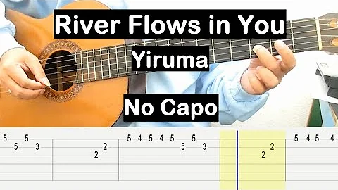 River Flows in You Guitar Tutorial No Capo (Yiruma) Melody Guitar Tab Guitar Lessons for Beginners