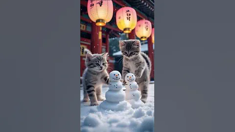 Watch the video about The Cats' Snow Lantern Festival #shorts #cat #cutecat #catlovers #funny #kitten #aiart #snow