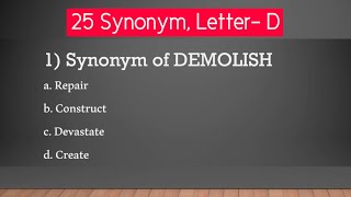 25 Synonym Marathon Course | Letter- D | Proper Explanation | SSC-CGL PYQs | Competitive Exams 