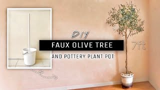 DIY 7ft FAUX OLIVE TREE & Textured-Pottery Planter