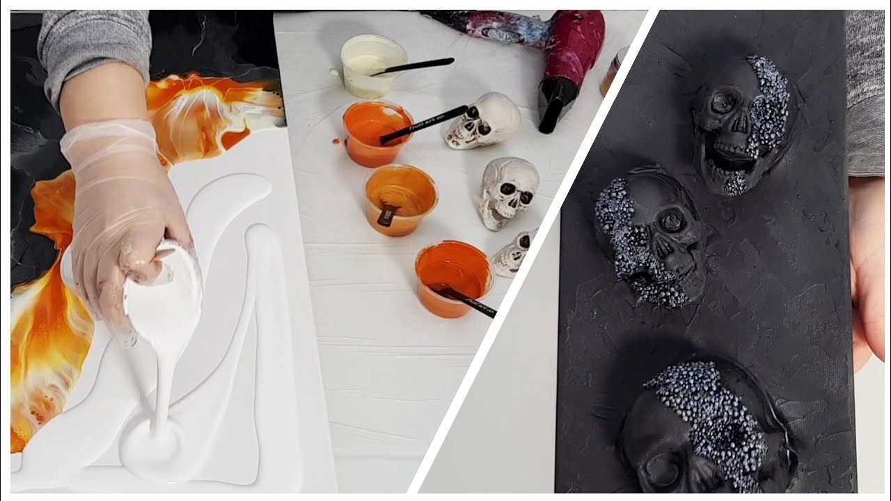 ORANGE And BLACK Acrylic Pour Painting and Mixed Media Tutorials YouTube