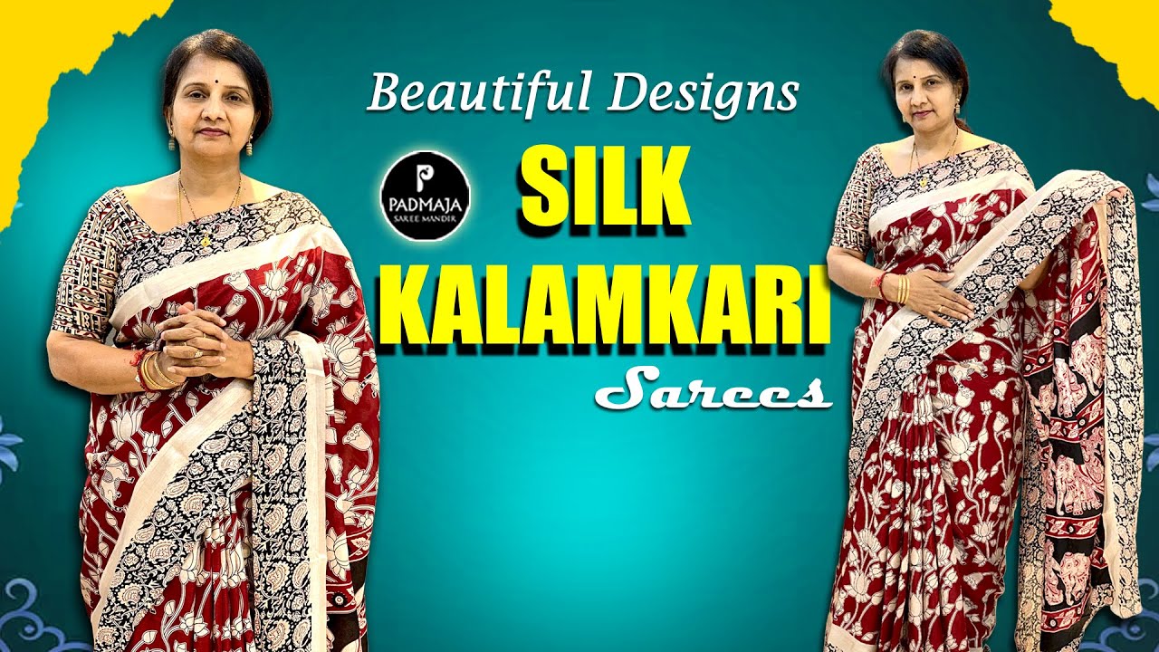 Beautiful Designs Silk Kalamkari Sarees | Padmaja Saree Mandir #new #saree #onlineshopping