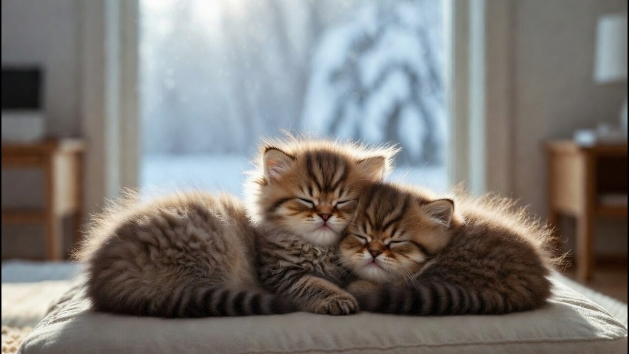 Sleeping Siberian Kitten ❄️ Winter Blizzard Ambience | Animal Ambient Series