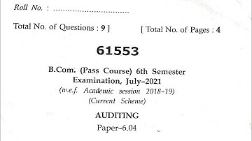 #mdu#gurugram University AUDITING 6th sem July 2021 B.COM PASS QUESTIONS PAPER #B.COM #mdu