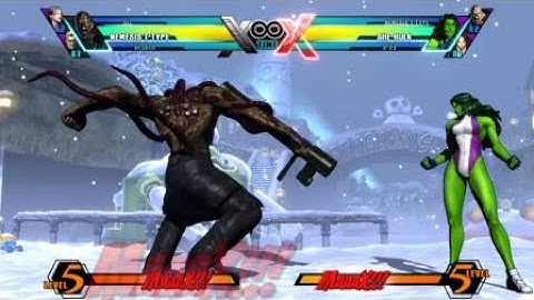ULTIMATE MARVEL VS. CAPCOM 3 Nemesis vs she hulk (Nemesis metamorphosis attack)