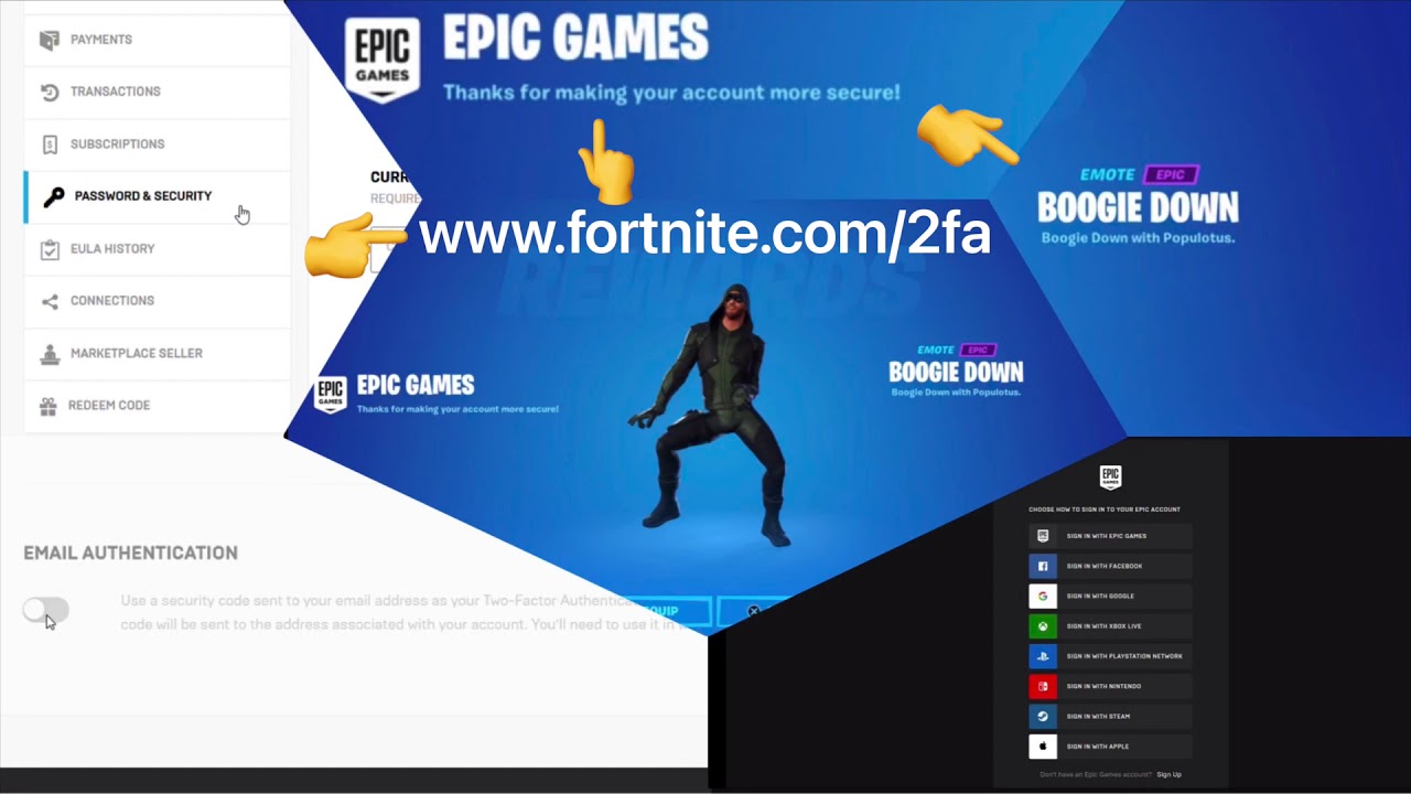 Fortnite / How enable 2fa and unlock Emote / Boogie Down tanssi ilmaiseksi (PS4) - YouTube
