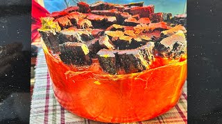 A woodturned bark bowl with fire resin
