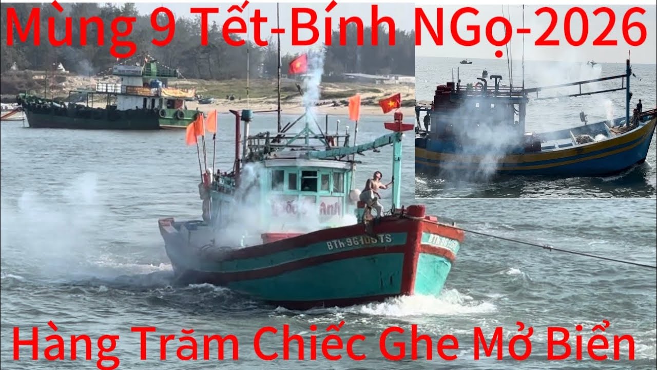 Sáng Mùng 9 Tết 2026 Hàng Trăm Chiếc Ghe-Lưới Ghẹ-Rặp Ốc -Mở Biển Bắn Pháo Bông Rất Vui 