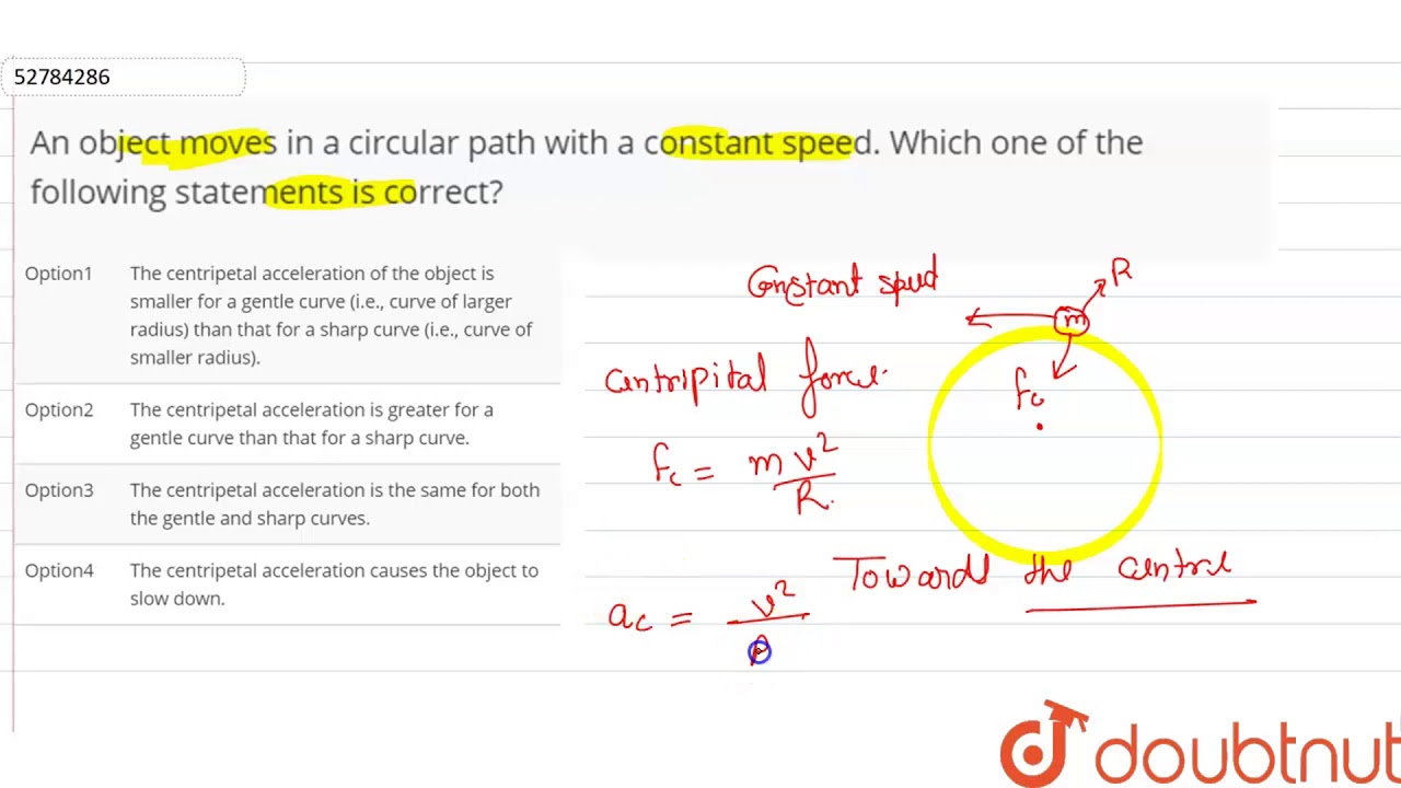 Inquiry Squire reading An object moves in a circular path with a constant speed. Which one of the  following - YouTube