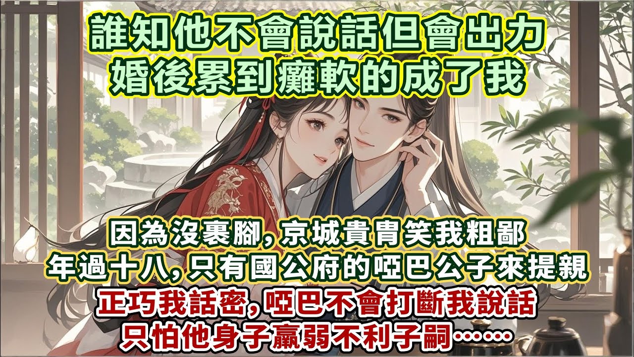 完結甜文：記憶中寥寥幾面的宋懷青，人很溫吞，看著清瘦，鼻骨與眉眼生得倒是極好。因我沒裹腳，年過十八，只有這國公府的啞巴公子來提親。只是怕他身子羸弱不利子嗣。誰知他不會說話但會出力，婚後累到癱軟的成了我