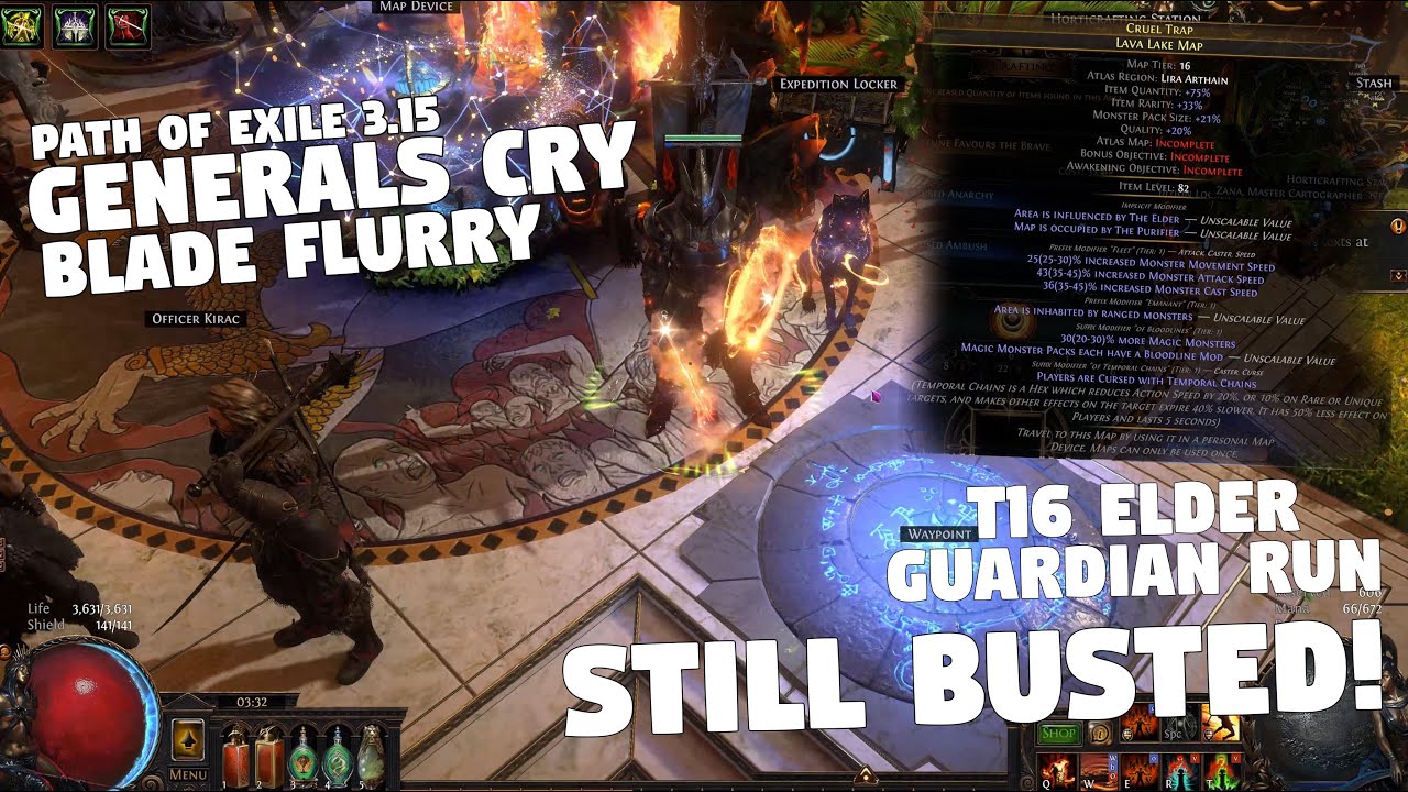 Path of Exile 3.15 - Generals Cry Blade Flurry - T16 Elder Guardian - STILL BUSTED!