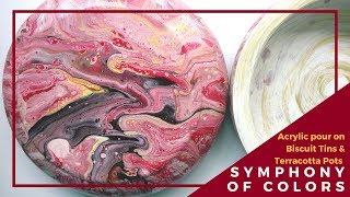 Acrylic Pour on Biscuit Tins and Terracotta Pots #AugustPouringChallenge