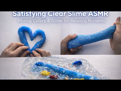 Clear slime ASMR blended with blue tones and sparkling glitter