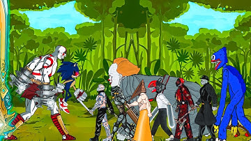 Sonic.exe and Kratos Vs Huggy Wuggy,Pennywise, Uber Jason, Pyramid Head, Savini Jason,Chainsaw +more