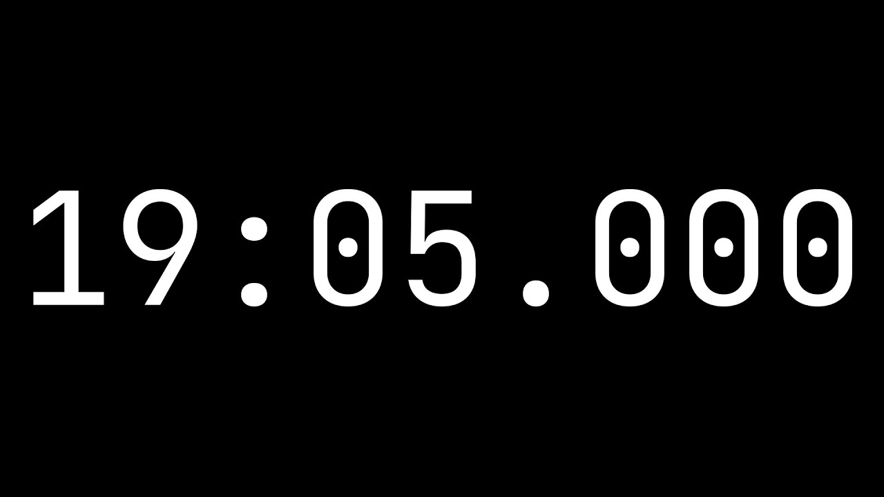 Countdown timer 19 minutes, 5 seconds [19:05.000] - White on black with ...