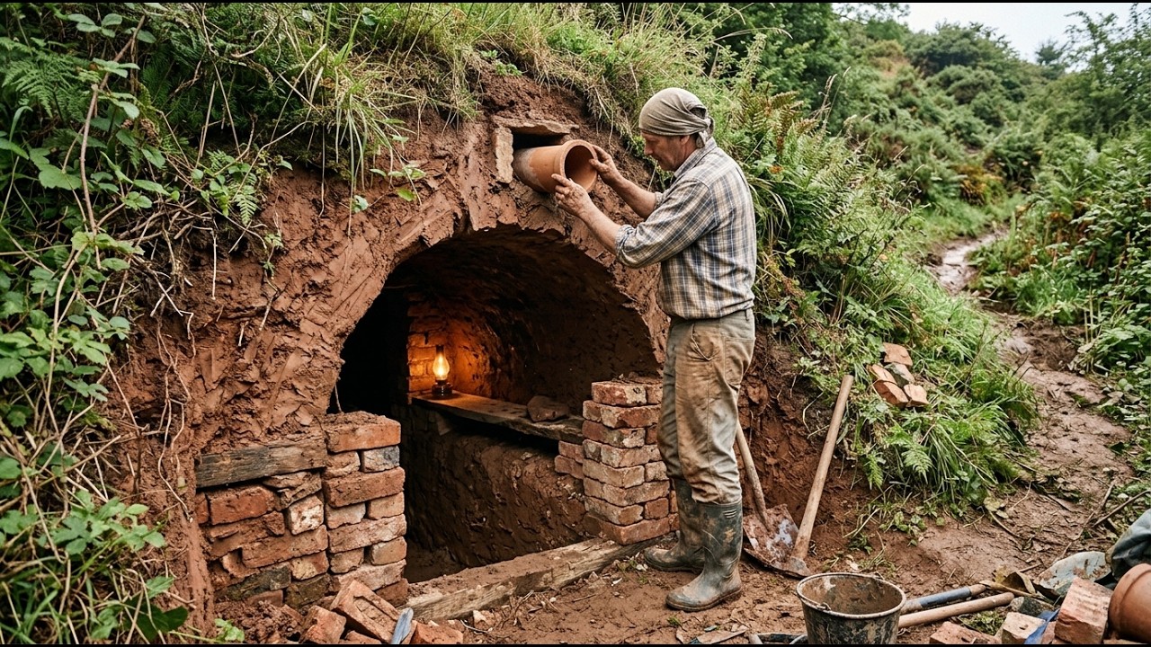 30 Days Building a Warm Hidden Underground Shelter Under a Cliff | Bushcraft, Survival