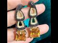 Sayabling 25ctw Princess Cut Emerald/Yellow Sapphire Statement Earrings
