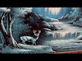 Groovy Black Velvet Art / deer ,snow cap mountain, river, forest #vintage #antiques #decor #70s