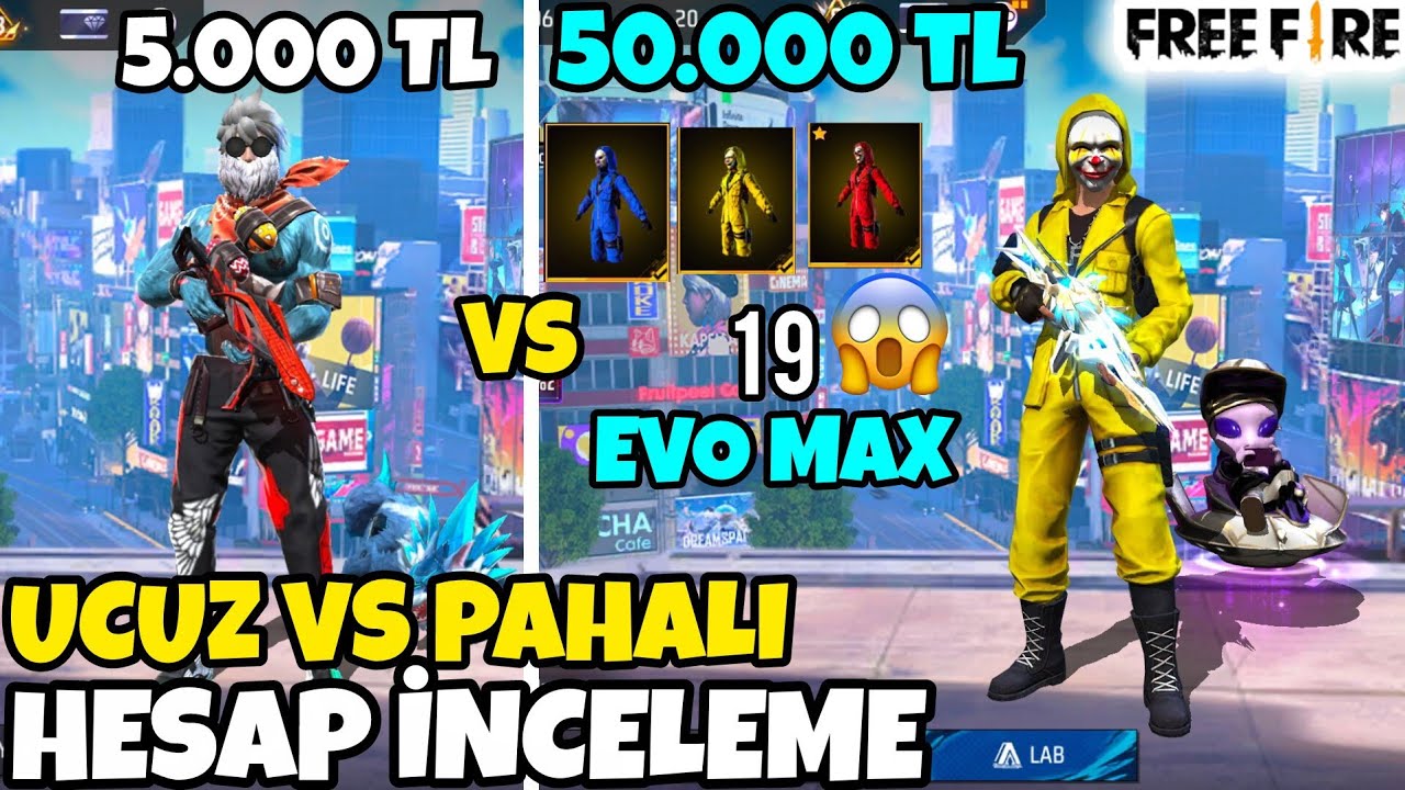 5.000 TL VS 50.000 TL DEĞERİNDE HESAP İNCELEME ! - UCUZ VS PAHALI FREE FİRE HESAP İNCELEME