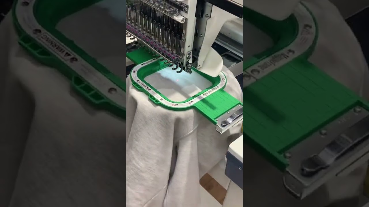 The Perfect Combo: 5.1x5.1 inch magnetic MaggieFrame & hooping station for hoodies on Ricoma machine