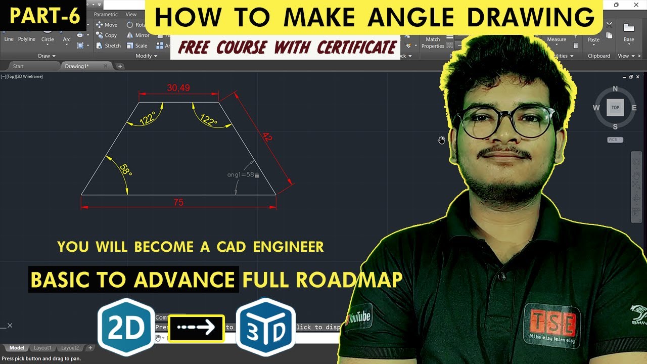 AutoCAD Tutorial for Beginners in Hindi From 2D to 3D || Part-6 | Angle ...