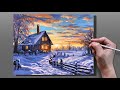 Acrylic Painting Snowy Path Sunset / Correa Art