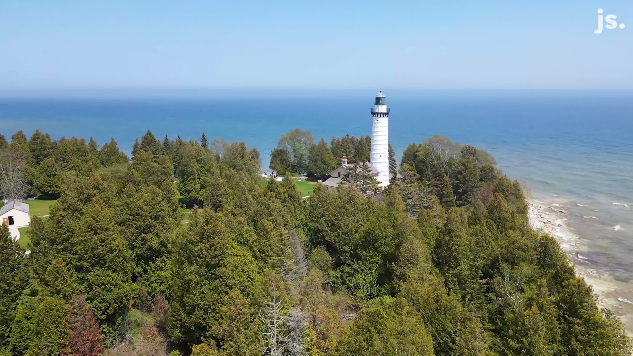 The Cana Island Lighthouse in Door County via drone