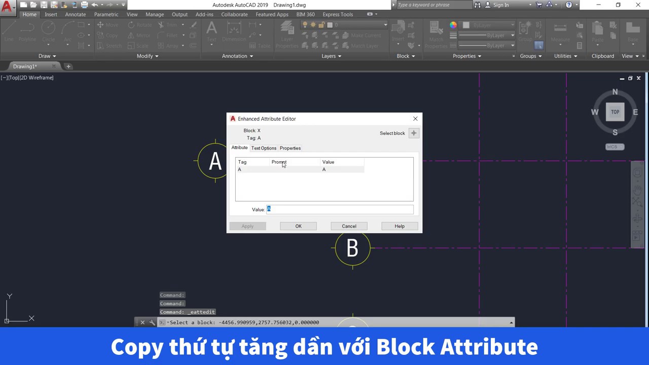 Acad Tricks #5: Lisp copy đánh số thứ tự tăng dần với block attributes