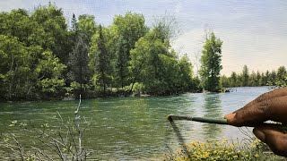 Painting a Realistic River With Acrylic. Time Lapse /64