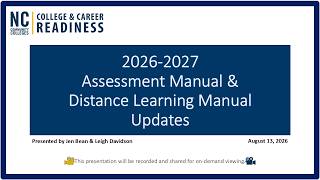 2026-2027 Assessment & Distance Learning Manual Webinar