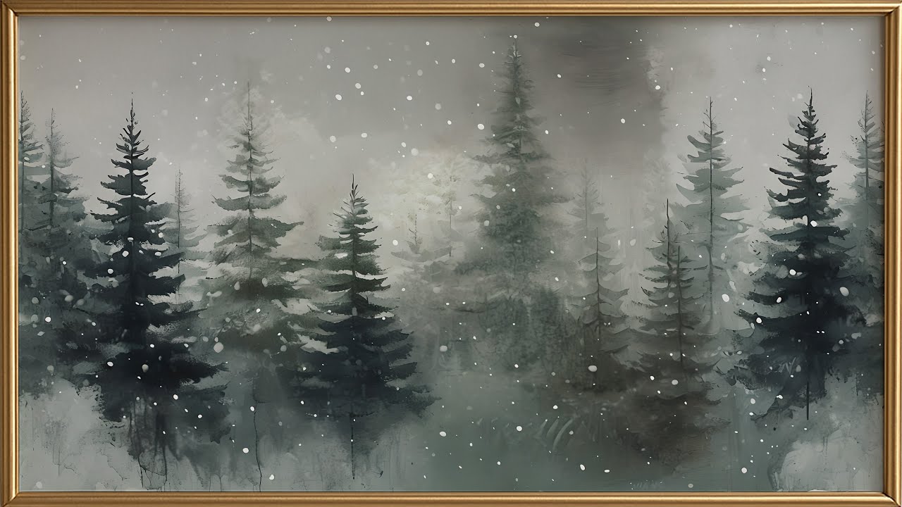 Winter Forest TV Art | Moody Pine Trees, Snowfall & Calm Ambient Decor