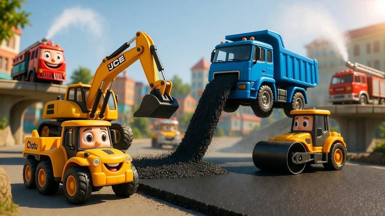 Toy Trucks Build a New Road 🚧 | Chotu Tractor, JCB & Road Roller Fun Story for Kids