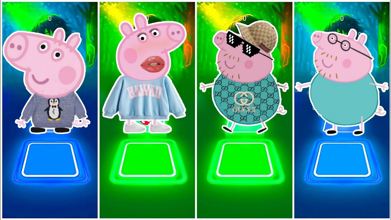George Pig Vs Peppa Pig Vs Daddy Pig Vs Mummy Pig | Tiles Hop Edm Rush🎶