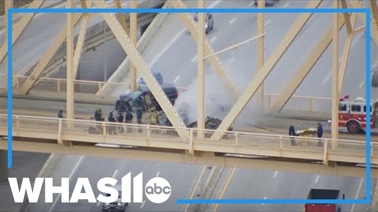 Clark Memorial Bridge shut down after fiery crash in Louisville - YouTube