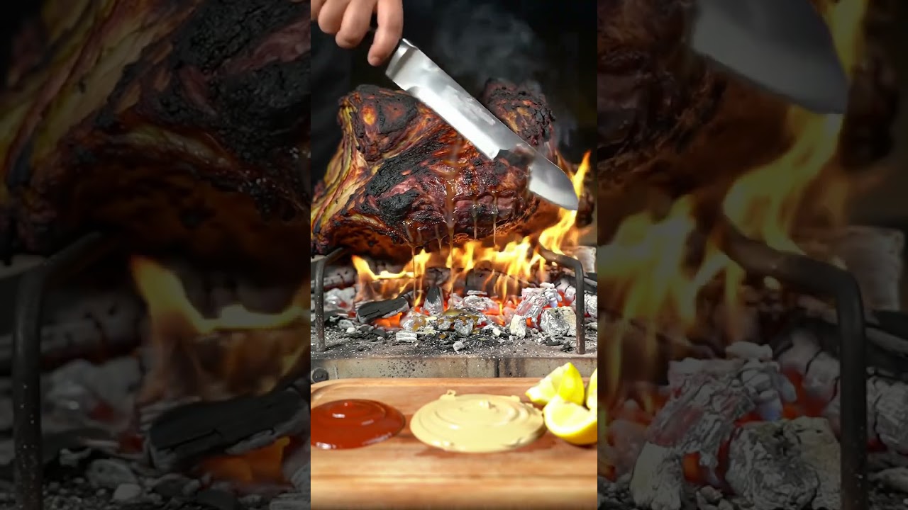 🐪🔥 Cinematic Camel Roast ASMR | Juicy Meat Sizzling Over Glowing Embers 🍖 | Knife Slice Satisfaction