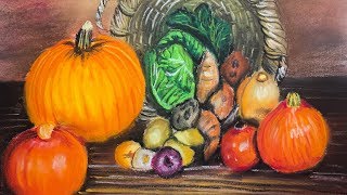 Vegetable basket drawing with soft pastels | how to draw vegetables | P V Hanumanthu Art screenshot 2