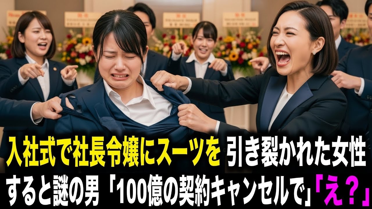 【スカッとする話】「底辺は身の程を知りなさいw」入社式で社長令嬢にスーツを引き裂かれた女性。すると謎の男「100億の契約キャンセルで」全員「え？」
