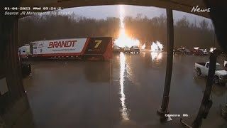Sparks fly as lightning strikes truck in North Carolina
