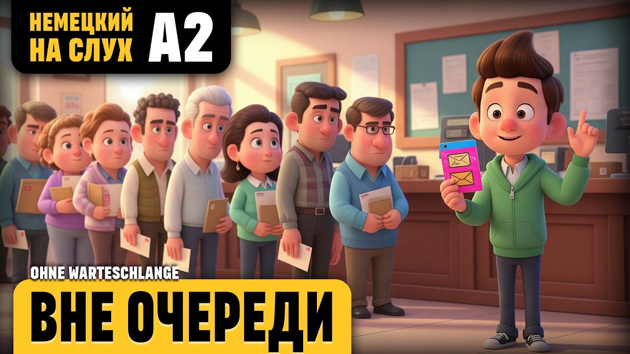 Вне очереди. Весёлый рассказ (уровень А2). Немецкий на слух.