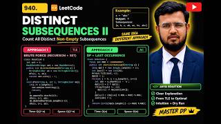 Distinct Subsequences ll | Leetcode 940 | Dynamic Programming | Java
