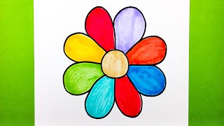 Çocuklar için Çok Kolay Çiçek Çizimi ve Boyama, Gökkuşağı Çiçek Boyama Nasıl Yapılır, Kolay Çizimler